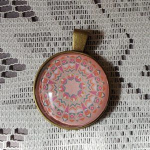 Pink & Orange Geometric Design Pendant - Handmade